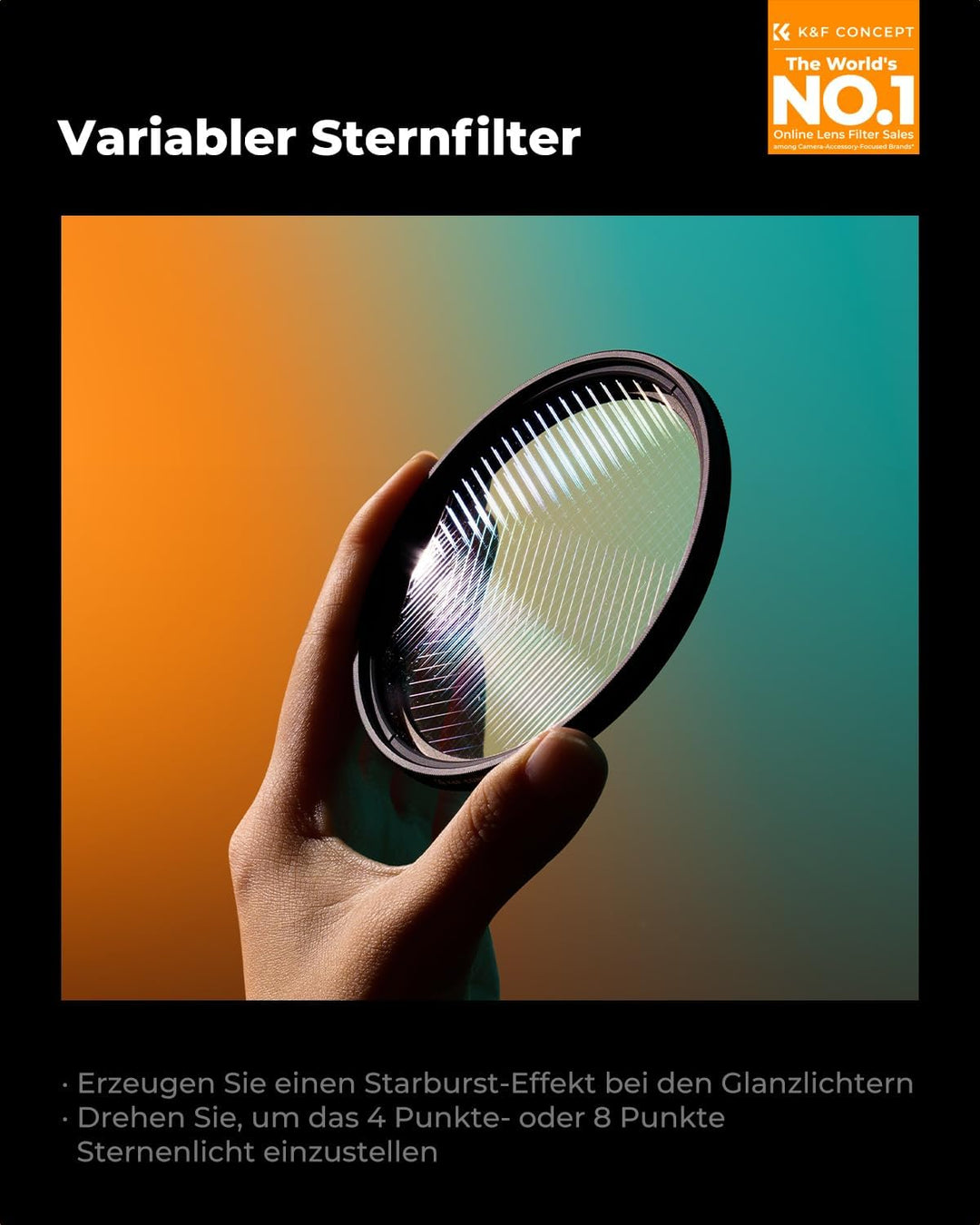 K&amp;F Concept Nano K-Serie Variabler 49mm Sternfilter 4 Punkte,8 Punkte für Sternenlichteffekte, 49mm