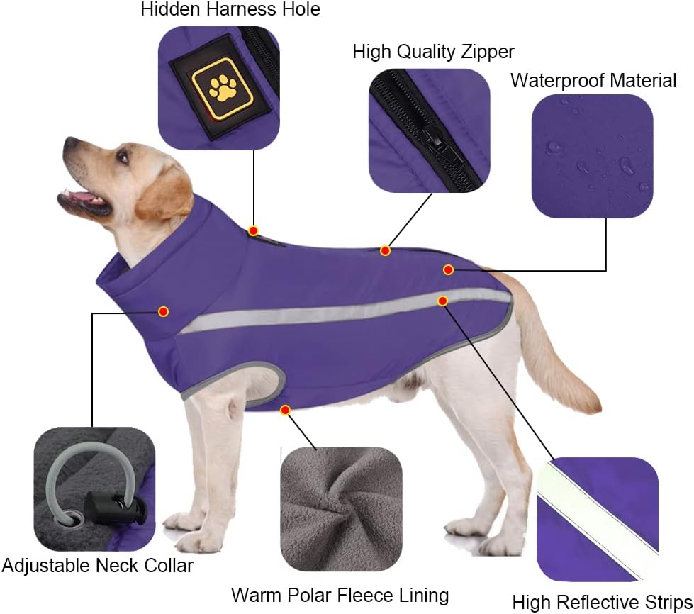 FEimaX Hundemantel Hundejacke wasserdichte Reflektierende Wintermantel mit Fleece Gefüttert Hund Wel