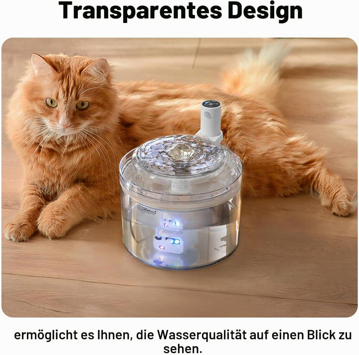 Veehoo Trinkbrunnen für Katze Kabellos, 1.8L Wiederaufladbar Katzenbrunnen mit Bewegungsmelder, Batt