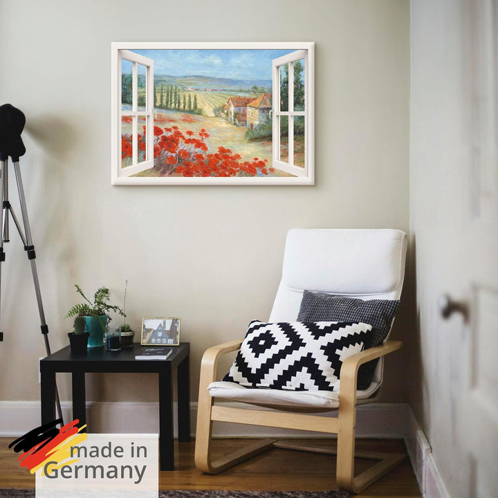 ARTland Leinwandbilder Bild Leinwand Wandbilder 70x50 cm Fensterblick Landschaft Toskana Italien Moh