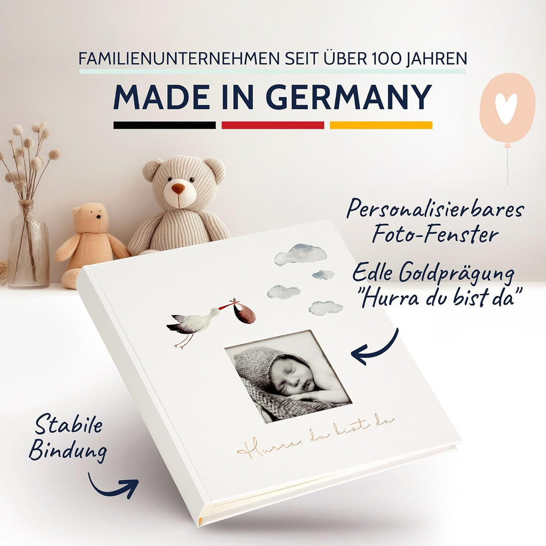 goldbuch 15 474 Babyalbum Hurra - Du bist da!, Babybuch 30 x 31 x 4 cm, Foto Album, 58 weisse Blanko