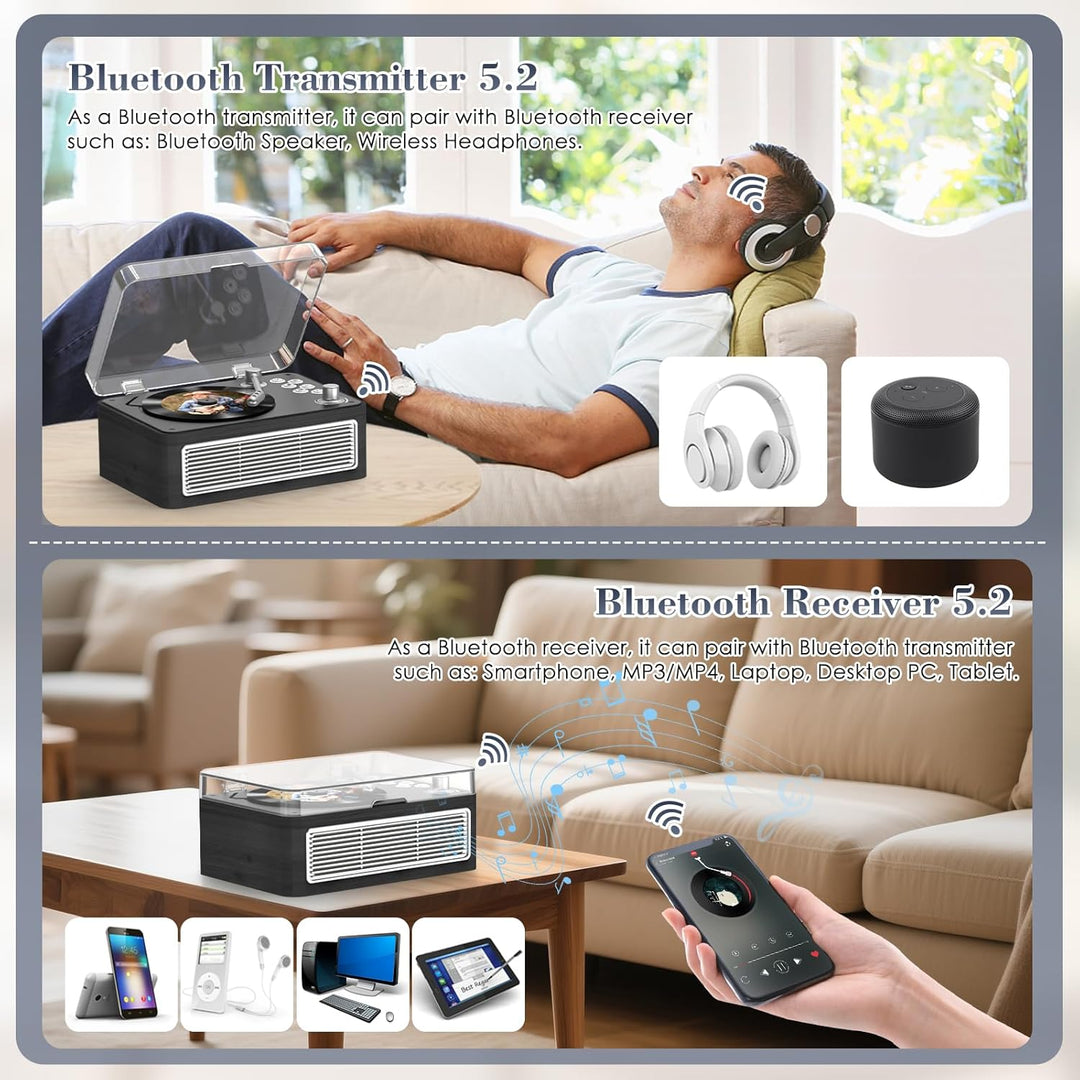 Gueray Tragbarer Bluetooth CD-Player mit Lautsprechern 3600mAh Wiederaufladbarer Vintage CD Spieler