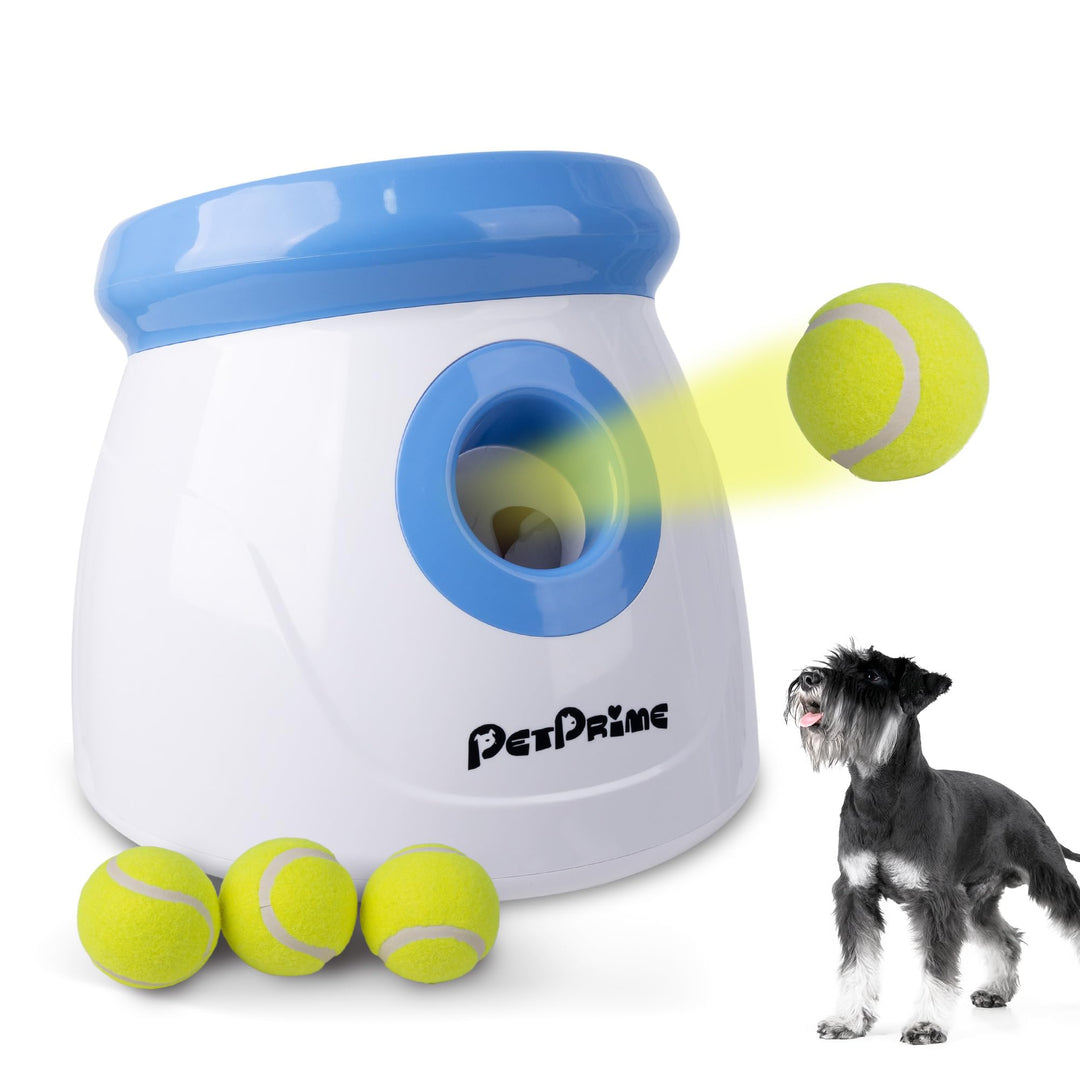 Pet Prime Automatische Ballwurfmaschine für Hunde mit 3 Distanzen (3m-9m) Inkl. 3 Robusten Tennisbäl