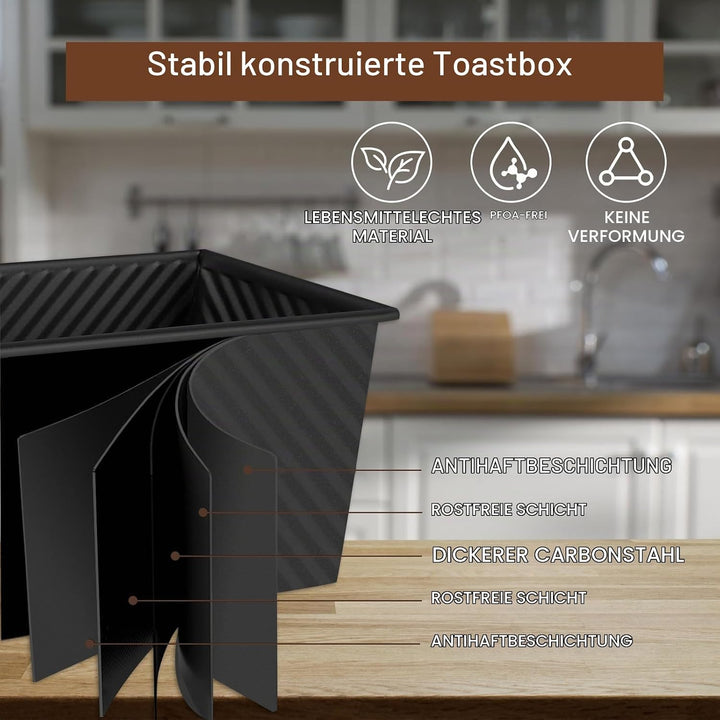 2 Grösse Brotbackform mit Deckel Toastbrot, 32×12×11 cm und 20×12×10 cm Antihaft Toastkasten, 450g u