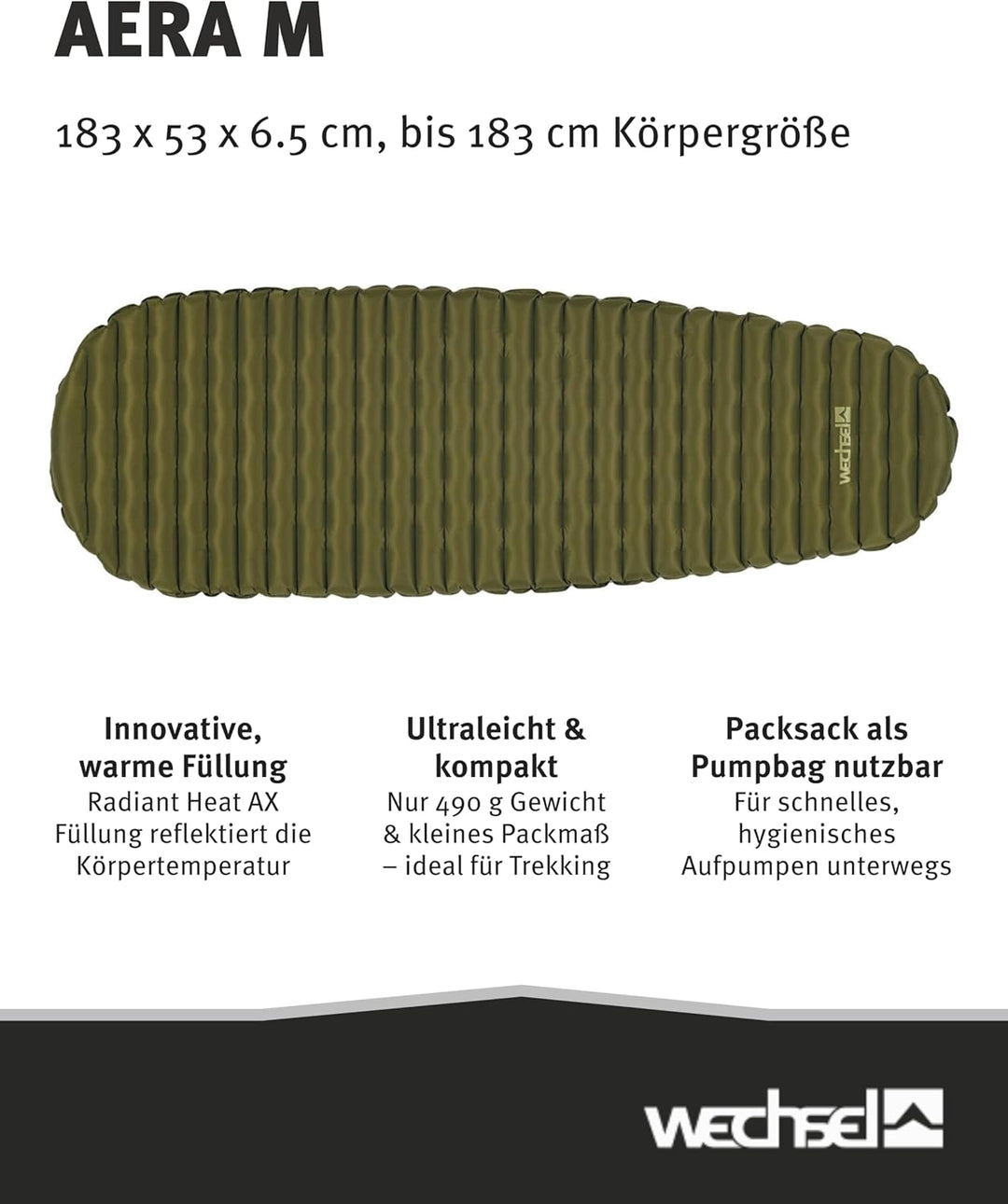 Wechsel Aera M I Ultraleichte Isomatte für mehrtägige Outdoor-Touren I Aufblasbare Luftmatte I Hervo
