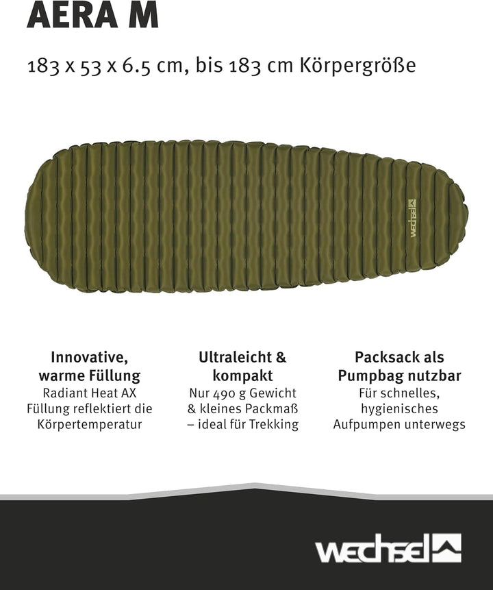 Wechsel Aera M I Ultraleichte Isomatte für mehrtägige Outdoor-Touren I Aufblasbare Luftmatte I Hervo