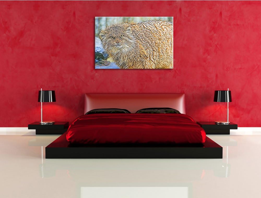 wütende Manul Deluxe Format: 100x70 cm auf Leinwand, XXL riesige Bilder fertig gerahmt mit Keilrahme