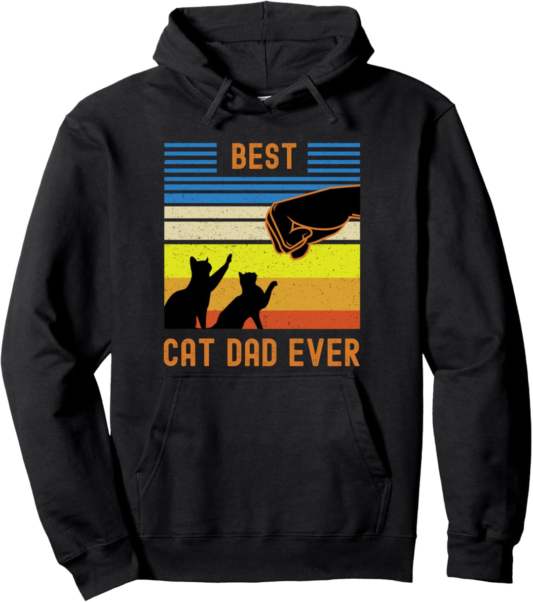 Funny Best Cat Dad Ever Vintage Retro Cat Fist Bump Pullover Hoodie