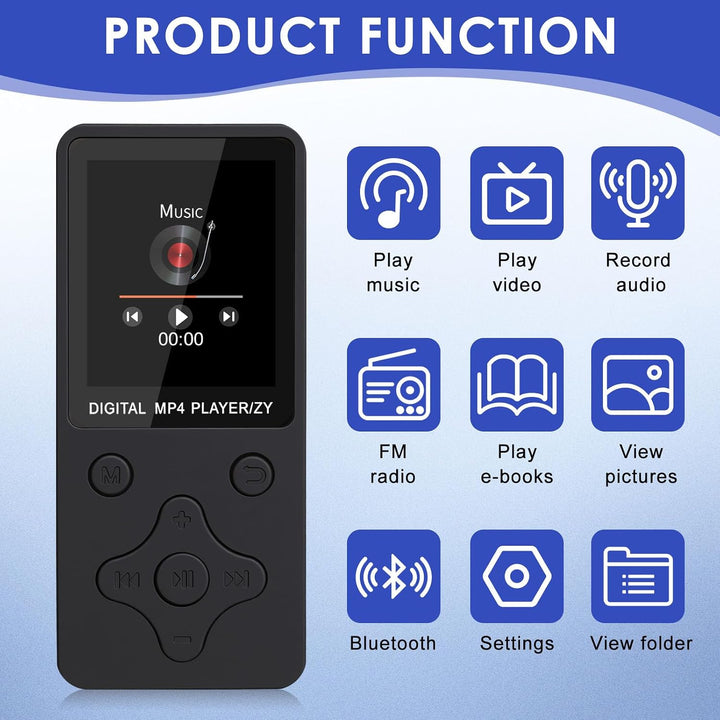 MP3 Player Bluetooth 5.3 mit 32GB Speicherkarte, Tragbarer Musikplayer mit 1,8 Zoll TFT Display, Lau