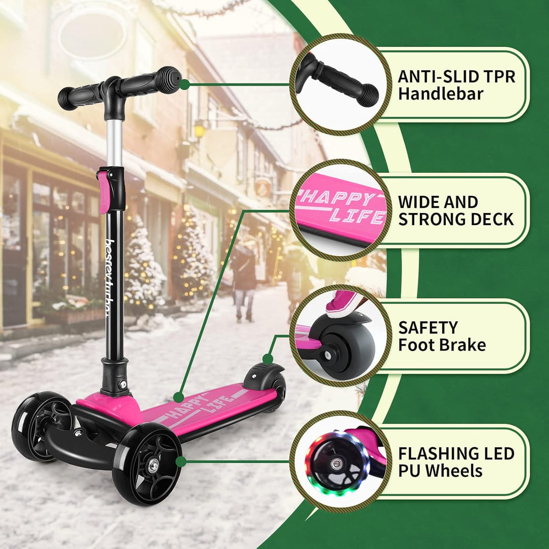 besrey Scooter Kinder Roller, der sichere Premium Dreiradscooter mit PU LED Leuchtenden Räder, Faltb