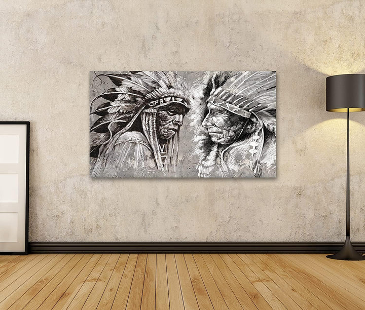 islandburner Bild auf Leinwand Native American Indian Kopf Chef Retro Stil Wandbild Poster Kunstdruc