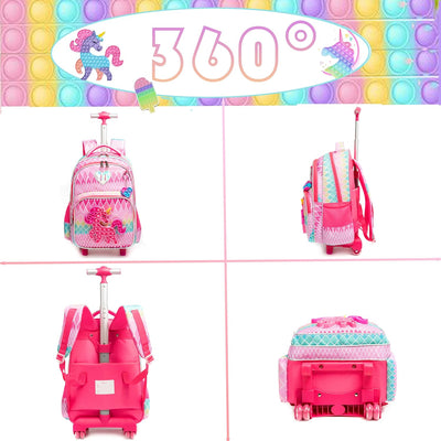 HTgroce Rollrucksack Schulranzen mit Rollen 1. klasse für Mädchen Pop it Rucksack Zoll Set 3 in 1 mi