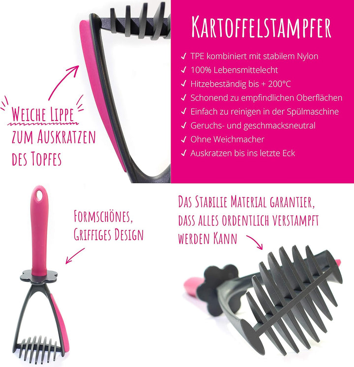 Kochblume Kartoffelstampfer &amp; Sossenlöffel L 2er Set | Premium-Silikon | Hitzbeständig | Spülmaschin