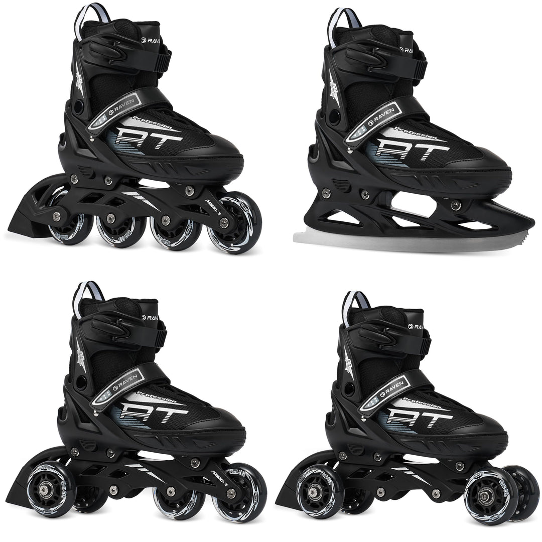 4in1 Inlineskates/Triskates/Rollschuhe/Schlittschuhe Raven Profession Schwarz 38-42(25cm-27,5cm), Sc