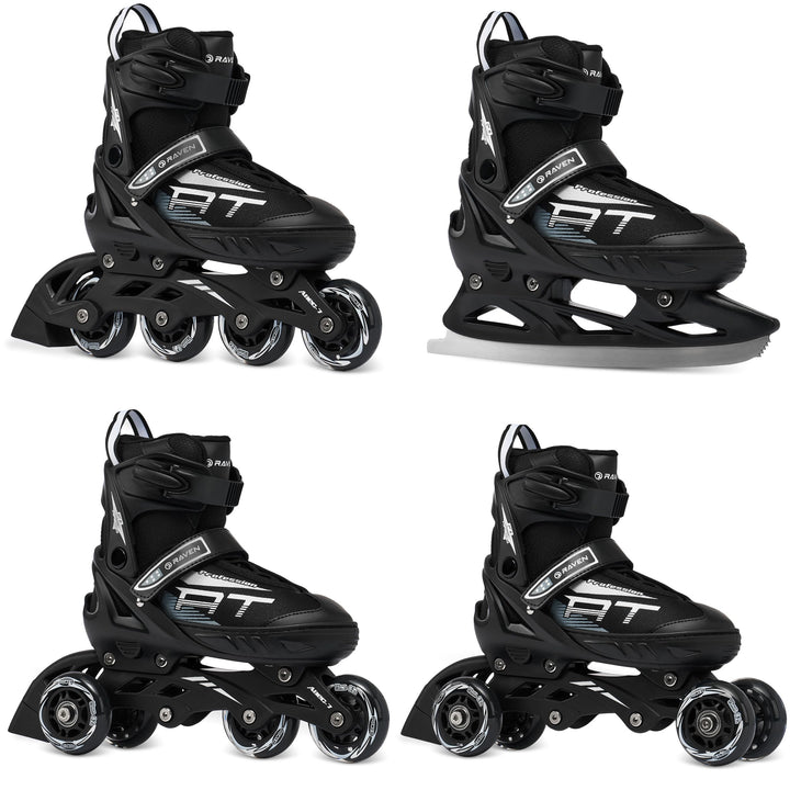 4in1 Inlineskates/Triskates/Rollschuhe/Schlittschuhe Raven Profession Schwarz 38-42(25cm-27,5cm), Sc
