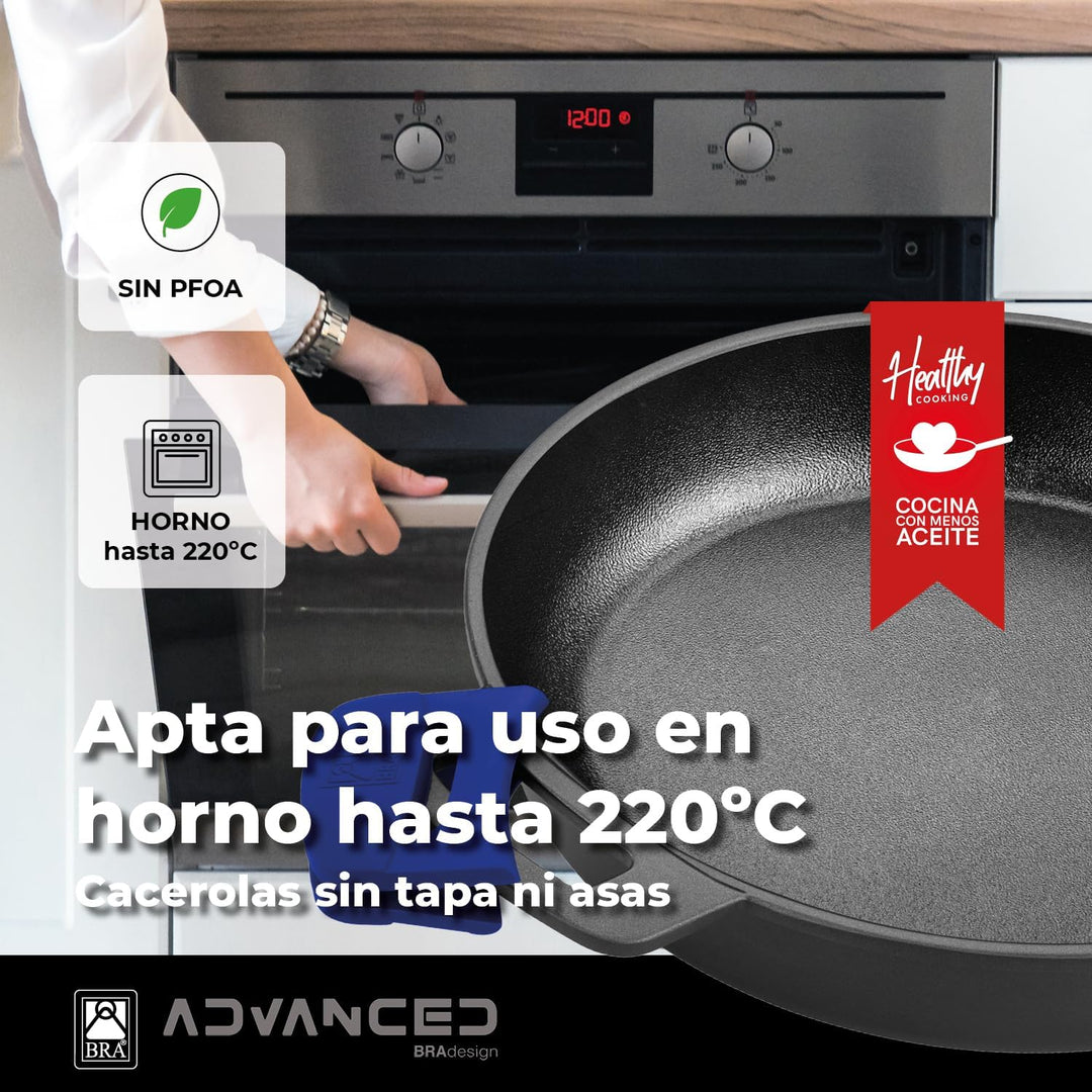 BRA Advanced | Niedriger Kochtopf 24 cm, Aluminiumguss mit Antihaftbeschichtung, für Induktion geeig