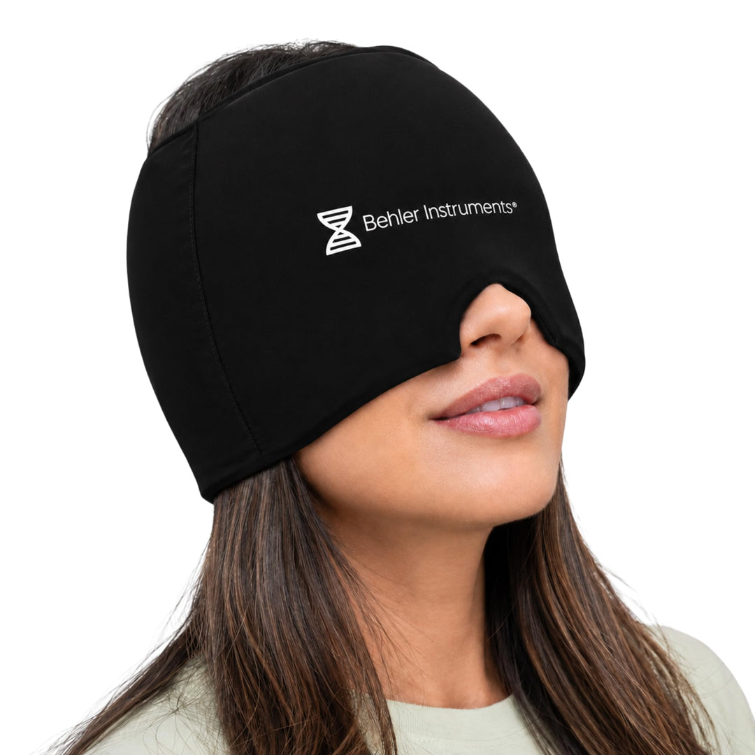 Gel Kühlmütze Migräne Maske (20 x 19 cm) - Kalt/Warm Therapie zur Linderung von Kopfschmerzen - Bequ