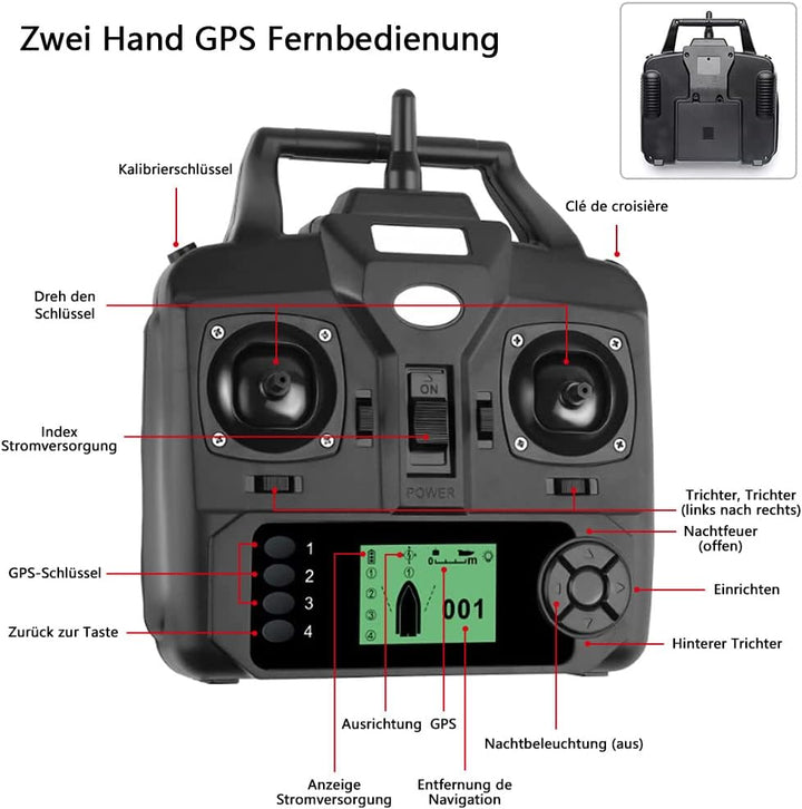 500M 3 Hopper GPS futterboot mit echolot und GPS, LCD Sensor Fischfinder, Mit Handtasche, 12000mAh B