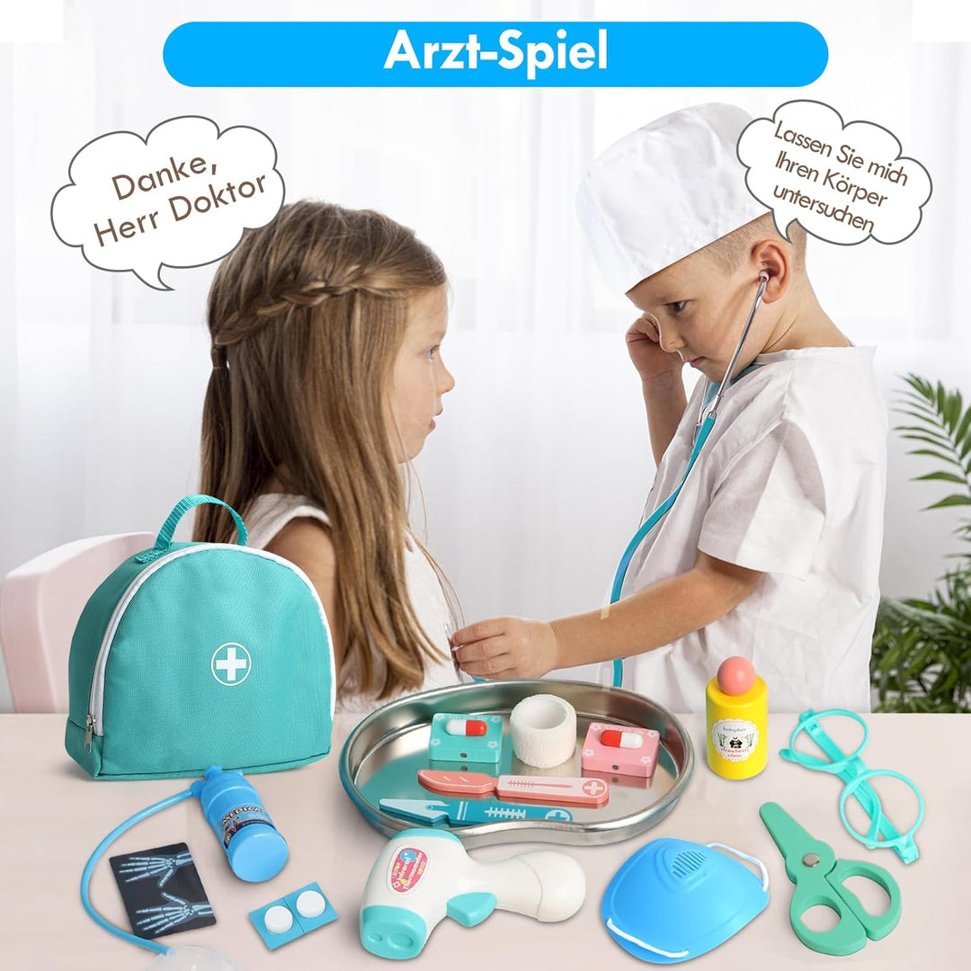 Lehoo Castle Arztkoffer Kinder, Doktorkoffer Kinder, Arztkoffer mit Stethoskop & Arztkittel, Spielze