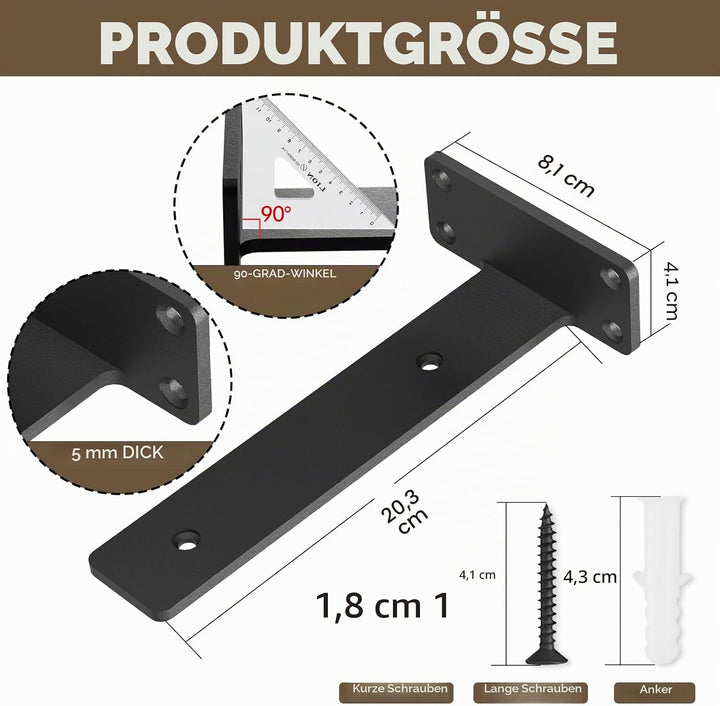 MIUGO Robuste Regalhalterungen, 20,3 cm, schwebende Regalhalterungen (0,3 cm dick), L-förmige Wandre