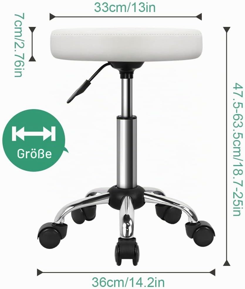 FURWOO Mehrzweck Rollhocker Rundhocker mit Rollen für Spa Verstellbarer Zeichenhocker (weiss), Wei&amp;
