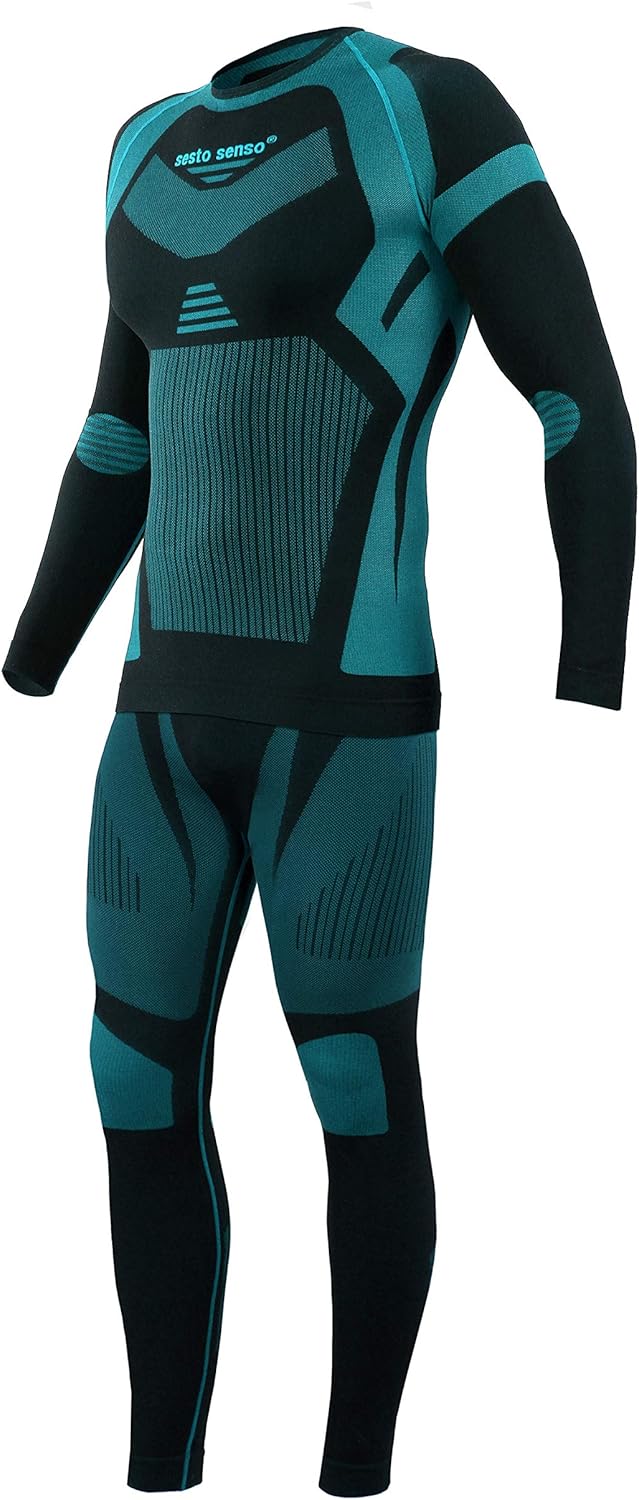 sesto senso Herren Funktionsunterwäsche Set Langarmhemd Leggings Schnelltrocknend Skiunterwäsche L G