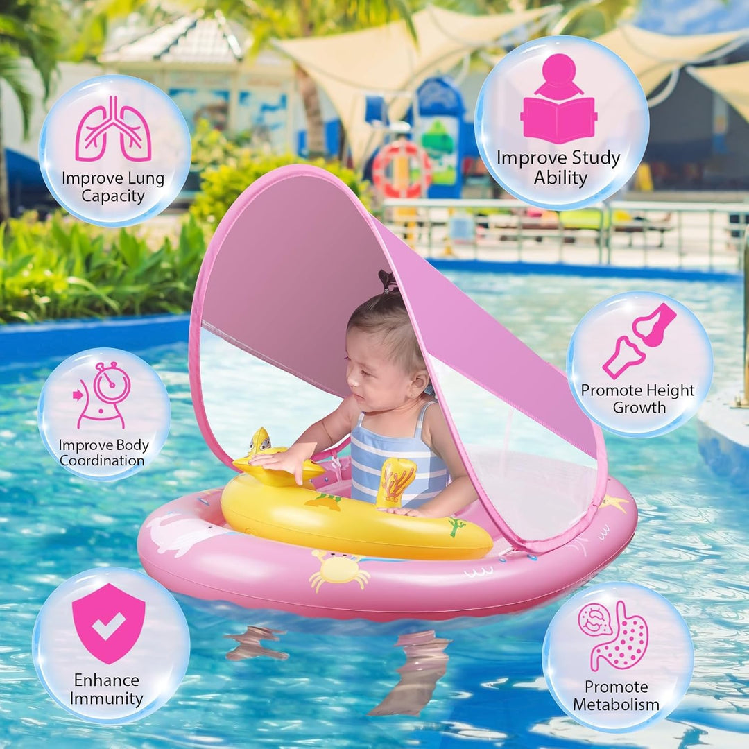Schwimmring Baby mit Sonnendach, Baby Schwimmring mit Verstellbarem Sicherheitssitz, Kleinkind-Schwi