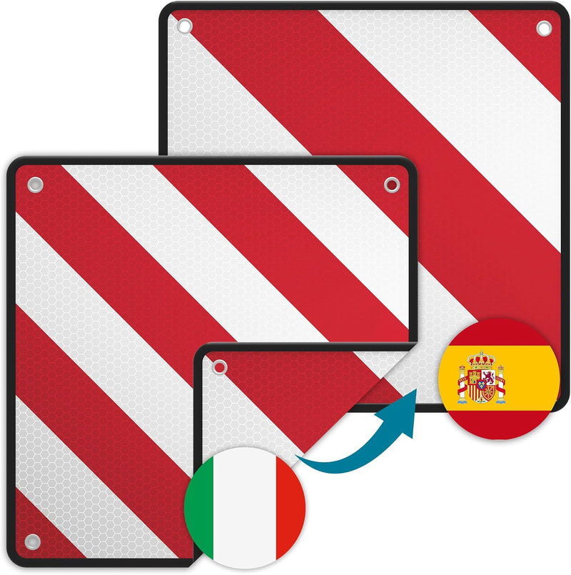 Wiltec 2in1 rot weisse Warntafel Spanien und Italien aus Aluminium mit Befestigungslöchern 500x500 m