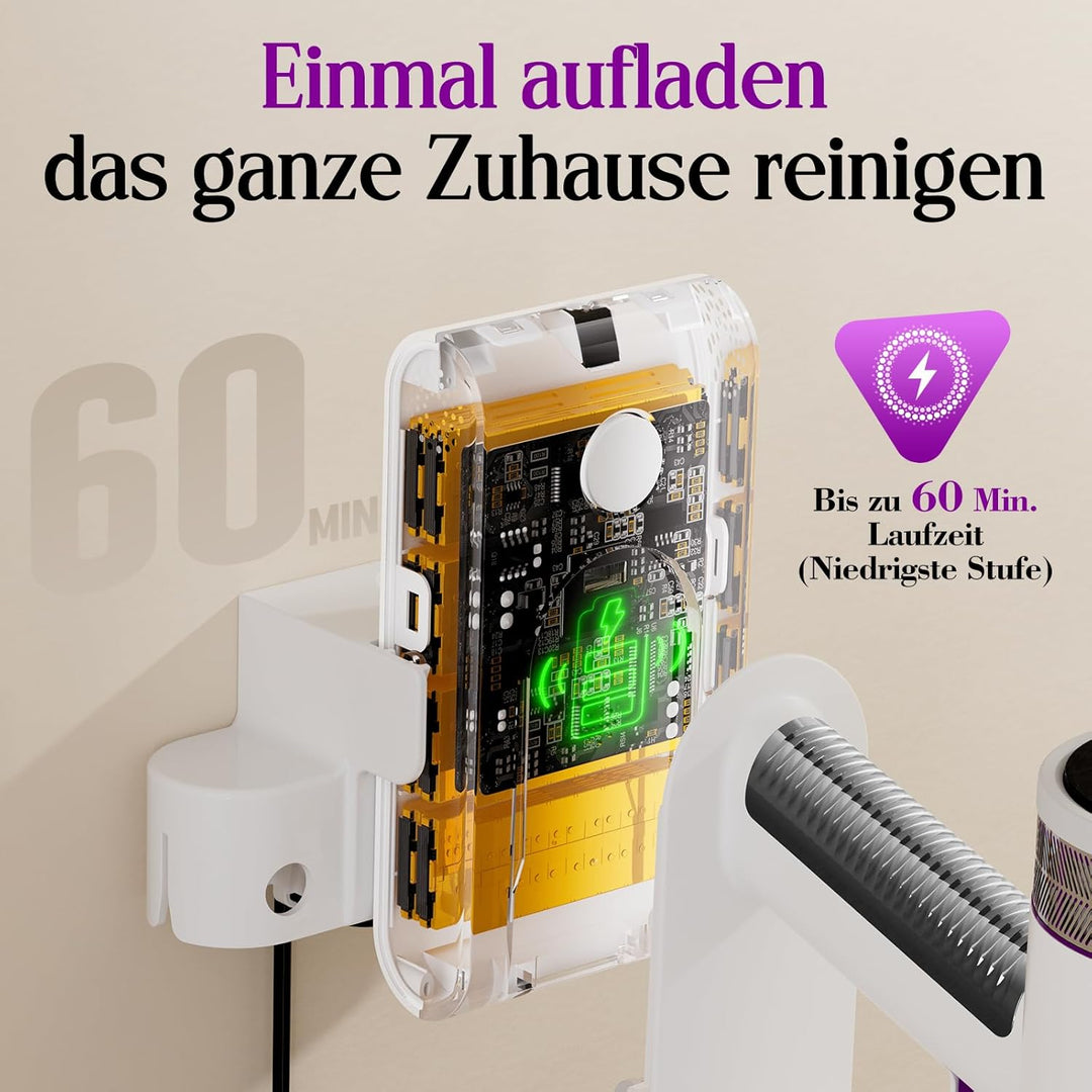 Akku Staubsauger 45000Pa, 60Min, nur 1,75 kg, 6-in-1 Staubsauger Kabellos mit Touchscreen, LED-Leuch