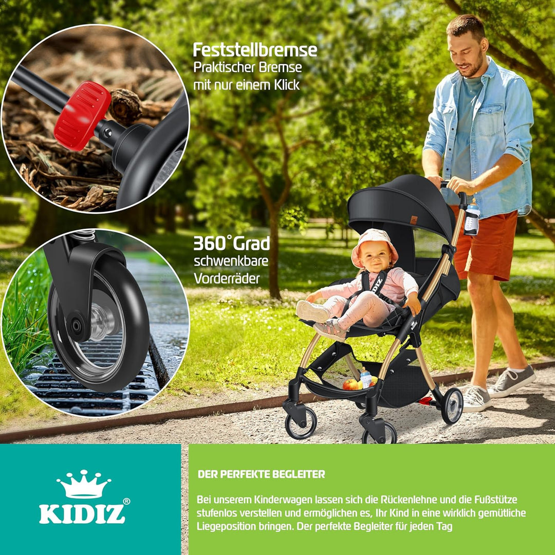 KIDIZ® Kinderwagen Premium Kinderbuggy klappbar Liegebuggy Sportwagen Faltbar 360°Räder 5-Punkt Gurt