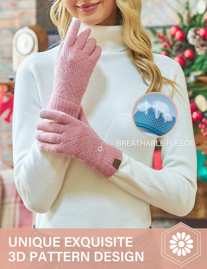 Damen Winter Warm Touchscreen Handschuhe Thermo Gestrickte Winterhandschuhe Doppellagige Strickhands