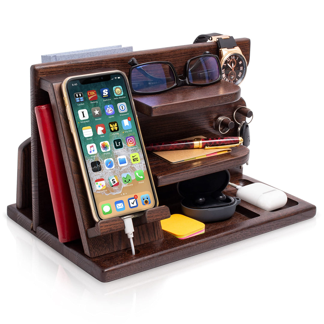 Holz Telefon Dockingstation Asche Baum mit Schlüsselanhänger Männer Geschenk Ehemann Frau Jubiläum V