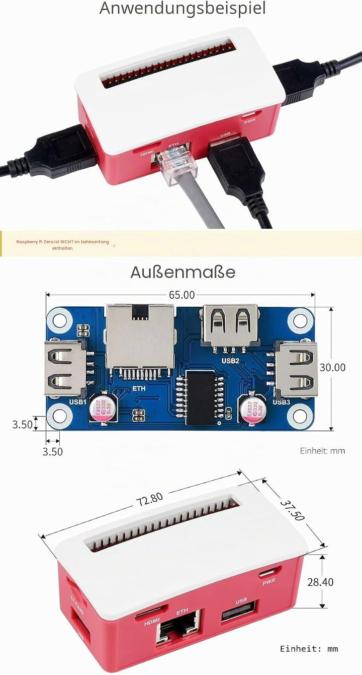 Waveshare ETH-USB-HUB-Box, Compatible with Raspberry Pi Zero Series Boards ETH/USB HUB Board BOX Kit