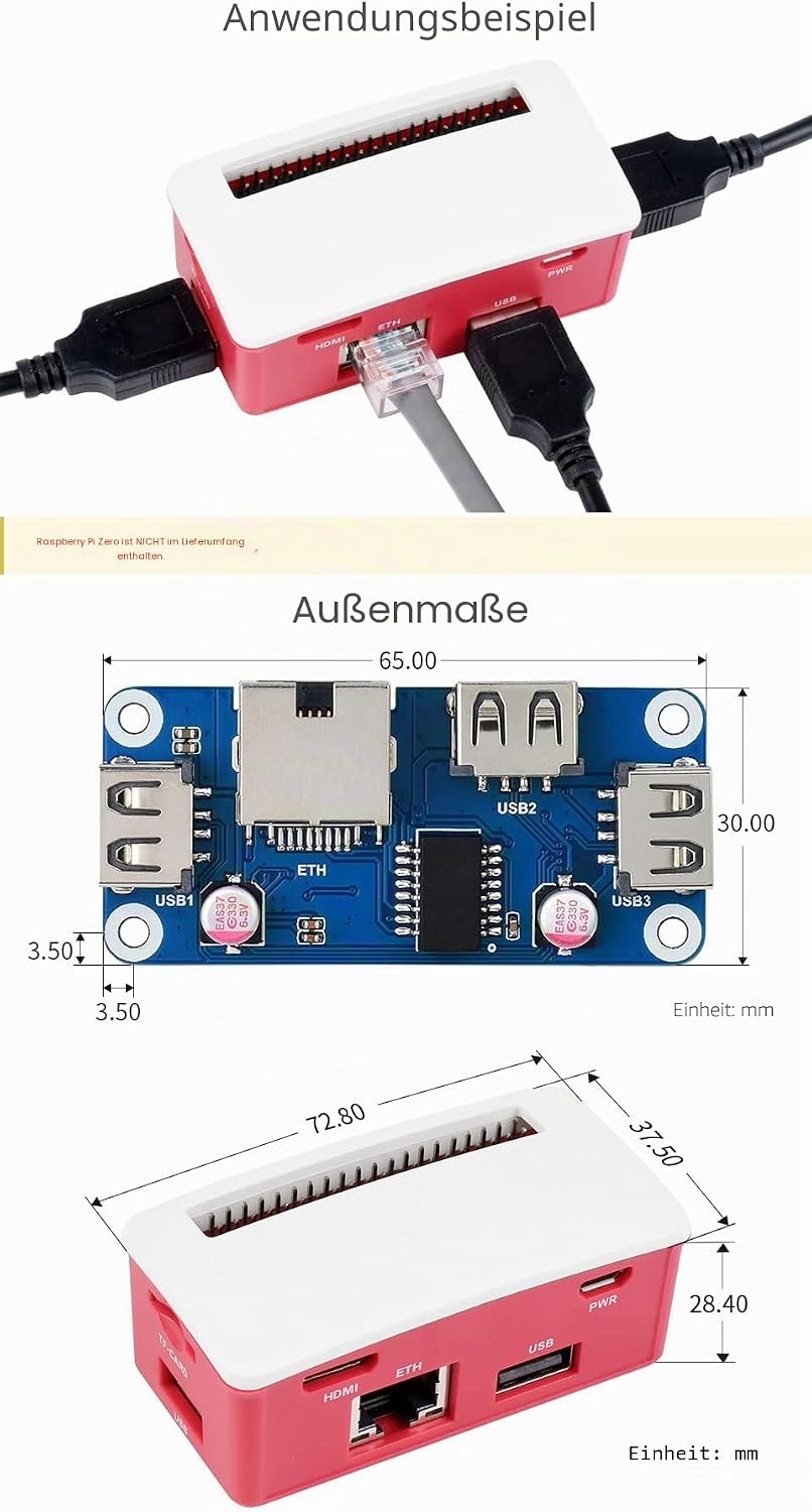 Waveshare Ethernet/USB HUB Box for Raspberry Pi Zero Series 1x RJ45 Ethernet Port 3X USB 2.0 Ports C