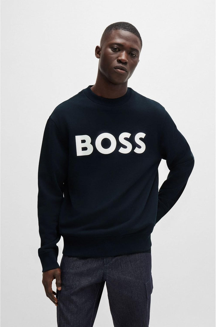 BOSS Herren WeBasicCrew Relaxed-Fit Sweatshirt aus Baumwoll-Terry mit gummiertem Logo-Print M Dark B