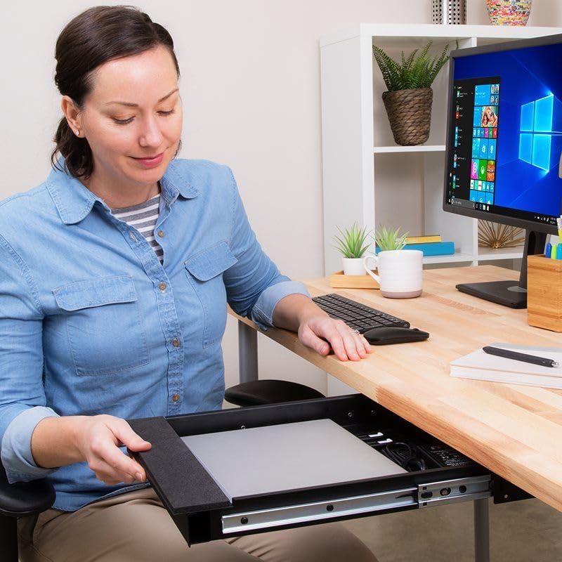 Penn Elcom EX-6101B Laptop-Schublade für 350 mm / 14 Zoll Laptops, abschliessbar, klein, Schwarz, Sc