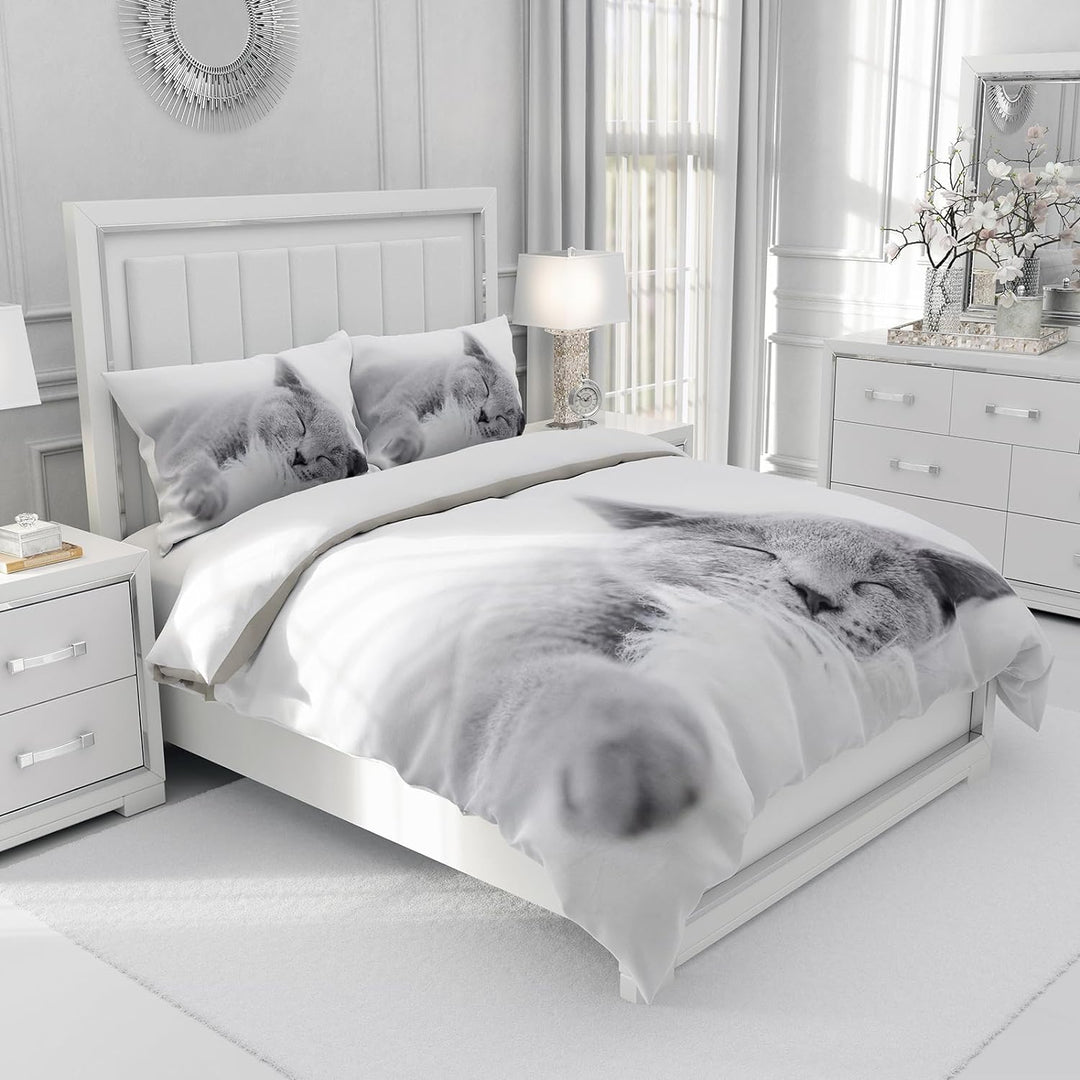 UGZDEA Katze Bettwäsche Set, nettes 3D Haustier Katze Weiches Mikrofaser Steppbrett Set Mädchen Jung
