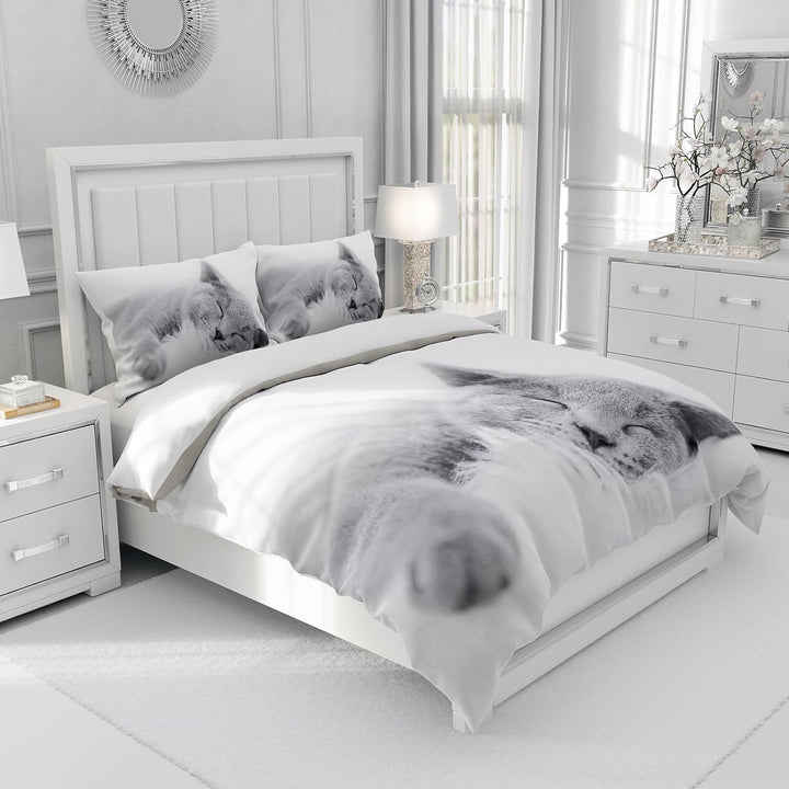 UGZDEA Katze Bettwäsche Set, nettes 3D Haustier Katze Weiches Mikrofaser Steppbrett Set Mädchen Jung
