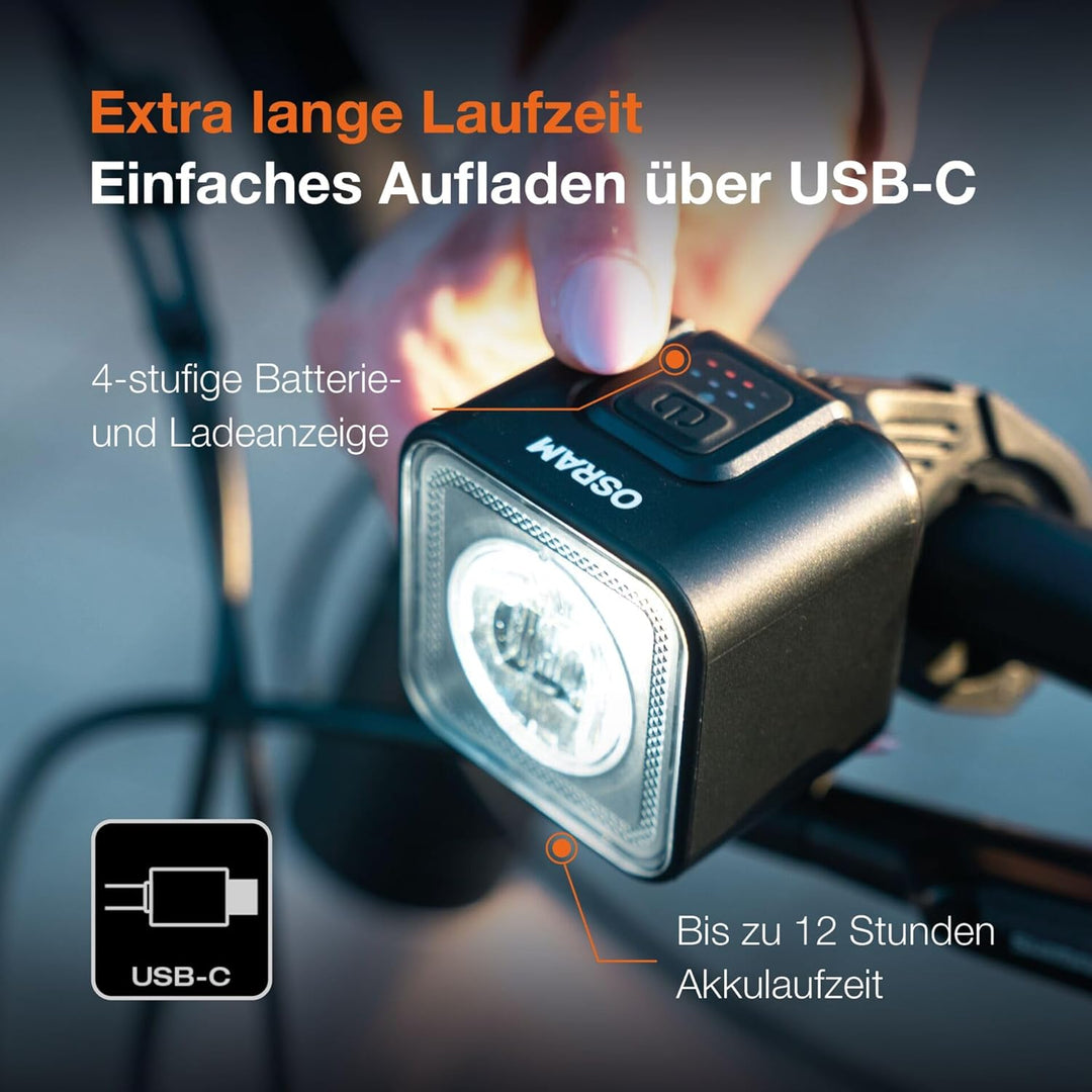 OSRAM LEDsBIKE COMPACT 100 Set, wiederaufladbares Fahrradlicht-Set – Vorder- und Rücklicht, mit Brem