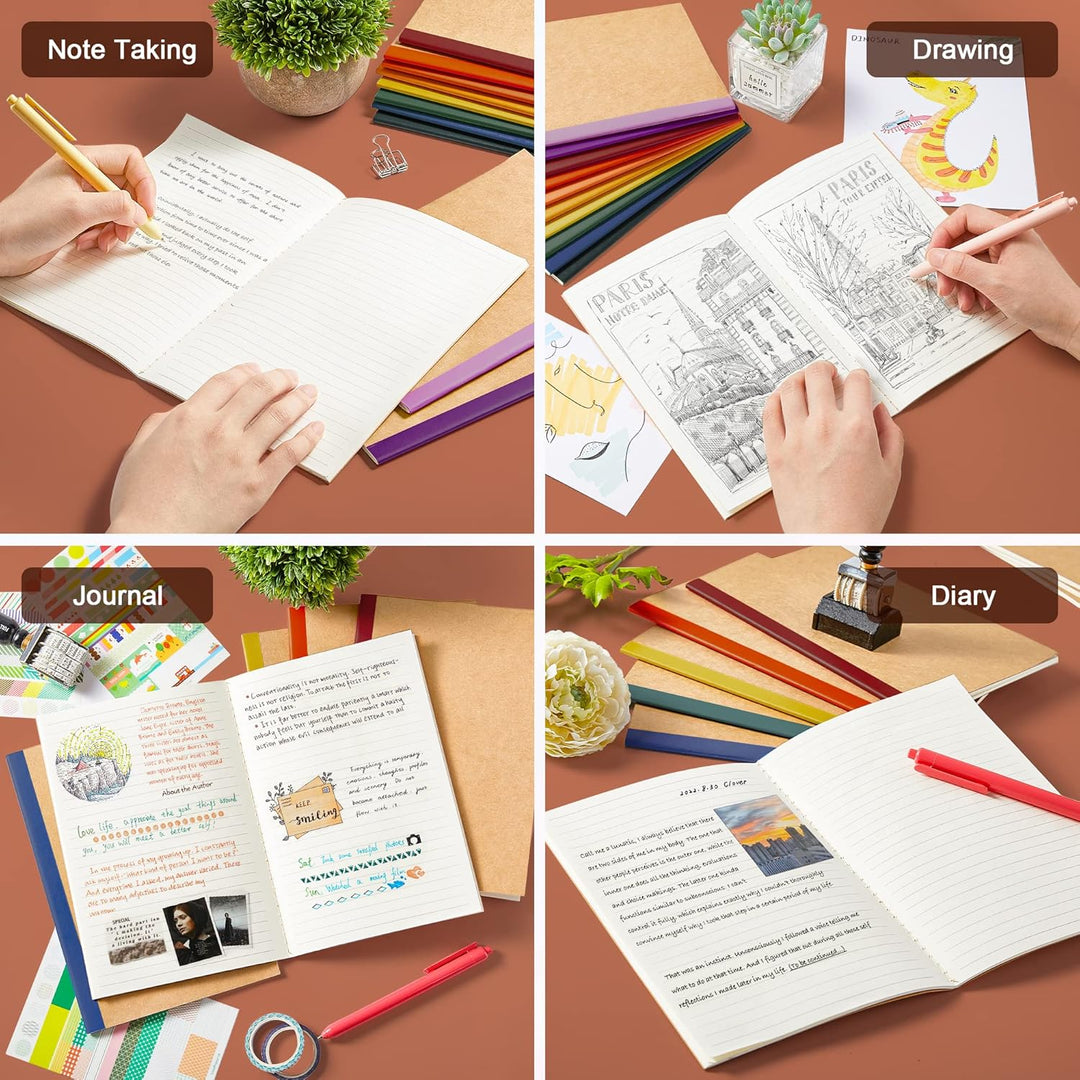 feela Kraft Notizbuch A5, 16 Notizbücher Set, Notizheft mit Regenbogen Rücken in 8 vintagen Farben,