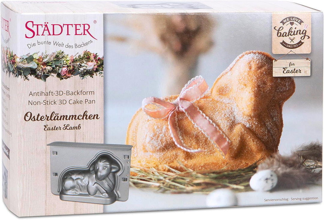 Städter Backform in Form eines Osterlamm, aus silberfarbenem Metall, Temperaturbeständig bis 230 °C,