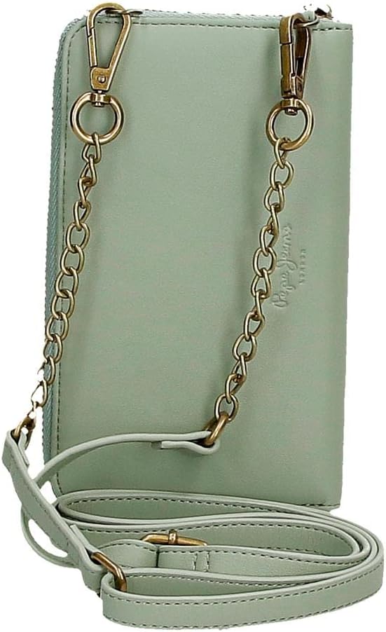 Pepe Jeans Aurora Umhängetasche Handyhalter Grün 11x17,x52,5 cm Kunstleder Grün Schultertasche, Grün