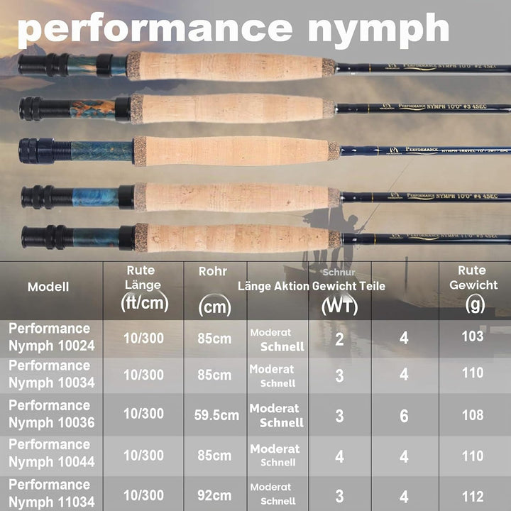 MAXIMUMCATCH Performance Nymph Fliegenrute IM 10 Kohlefaser, AAA+ Kork Handgriff mit Cordura Rutenro
