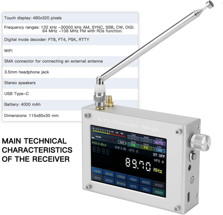 ATS-Decoder Mega SDR Radio AM FM SYNC SSB CW DIGI Empfänger Verbessert Version von ATS25 max-Decoder
