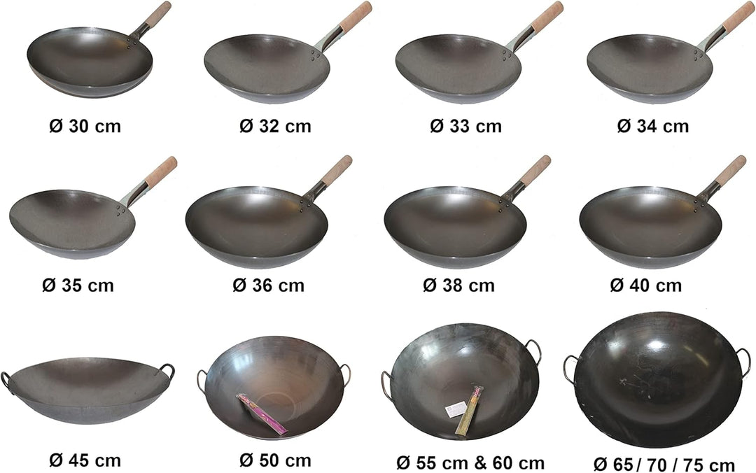 Wok seasoning Einbrennservice Wokpfanne Eisen Carbon Stahl einbrennen Wokeinbrennen (Grösser 44 cm Ø