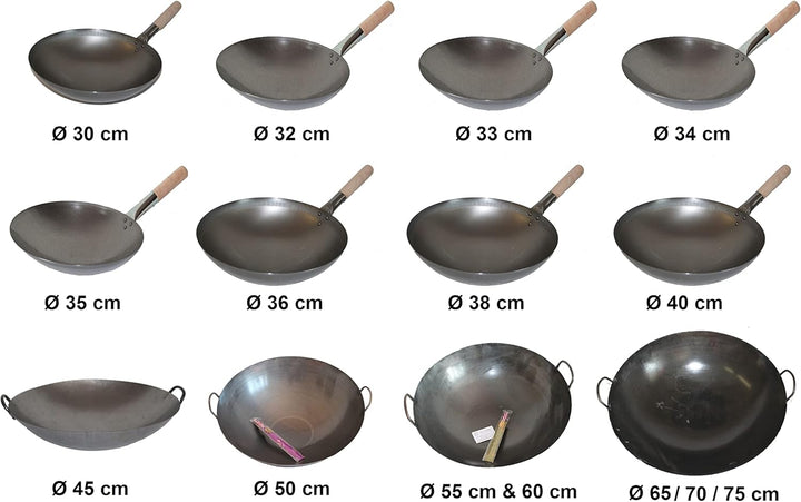 Wok seasoning Einbrennservice Wokpfanne Eisen Carbon Stahl einbrennen Wokeinbrennen (Grösser 44 cm Ø