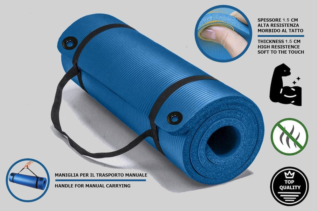 G5 HT SPORT Yogamatte mit Tragegriff und Ösen | 120 oder 180 cm | Dicke 1,5 cm | Breite 62,5 cm | Gy