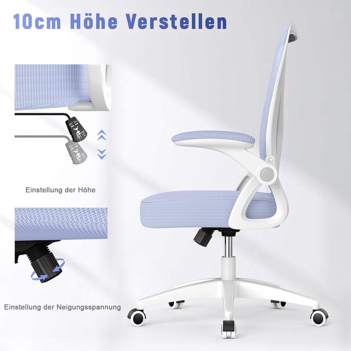 rattantree Bürostuhl mit Hochklappbaren Armlehnen, Ergonomischer Schreibtischstuhl mit Lendenwirbels