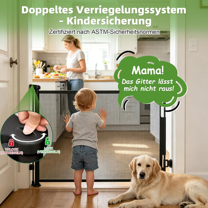 Dioxide Treppenschutzgitter Ausziehbar für Babys, 0-150 cm, Treppenschutzgitter für Kinder und Hunde