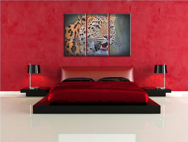 ausgewachsener Leopard NewArt 3-Teiler Leinwandbild 120x80 Bild auf Leinwand, XXL riesige Bilder fer